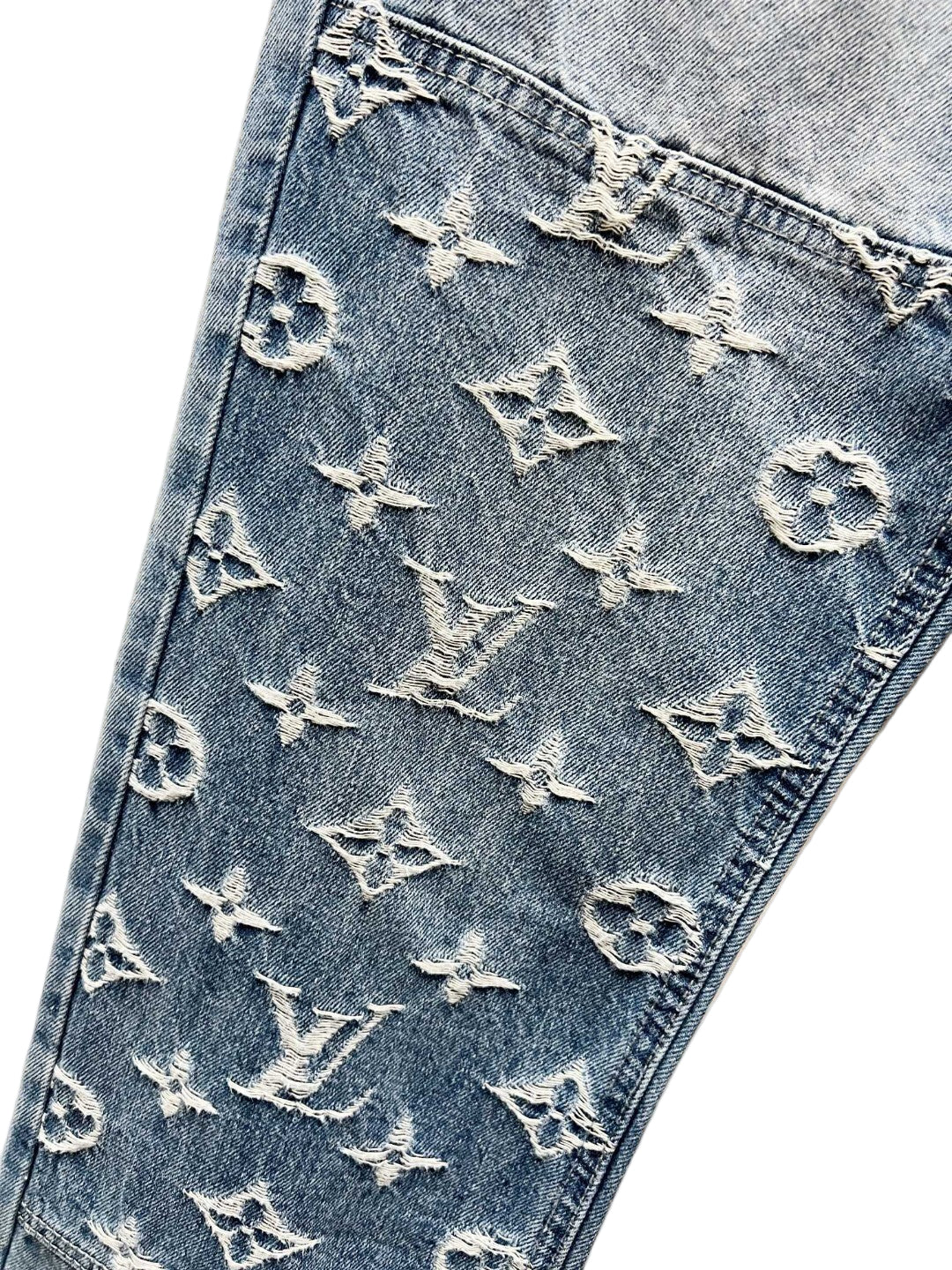 Light Blue Monogram Embroidered Denim Jeans