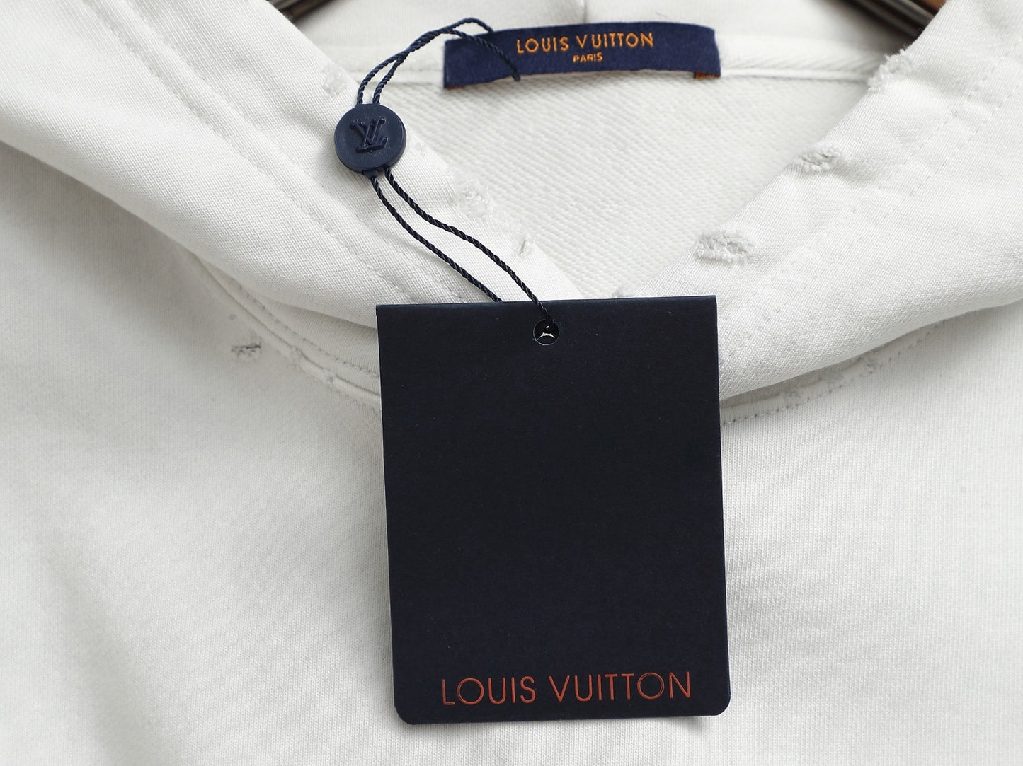 White Gradient Hoodie with Blue LV Patch
