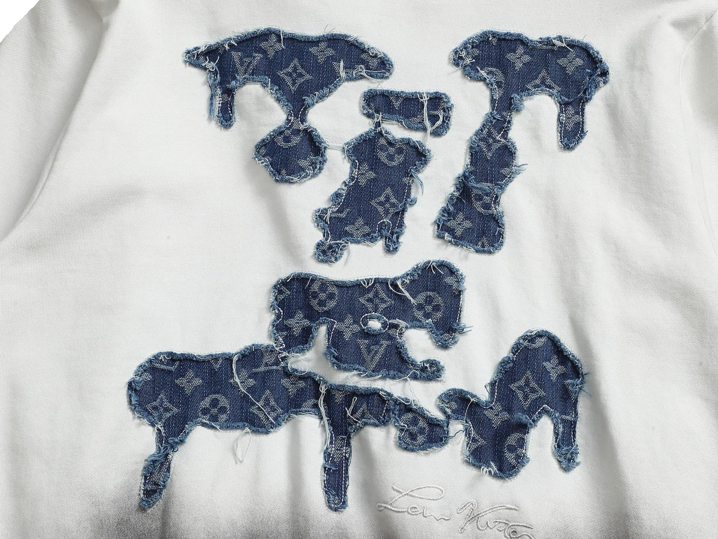 White Gradient Hoodie with Blue LV Patch