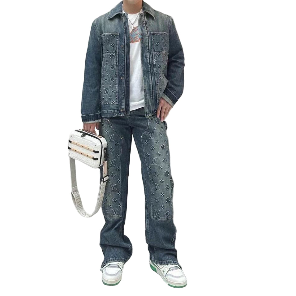 Grey Monogram Panel Denim Jeans