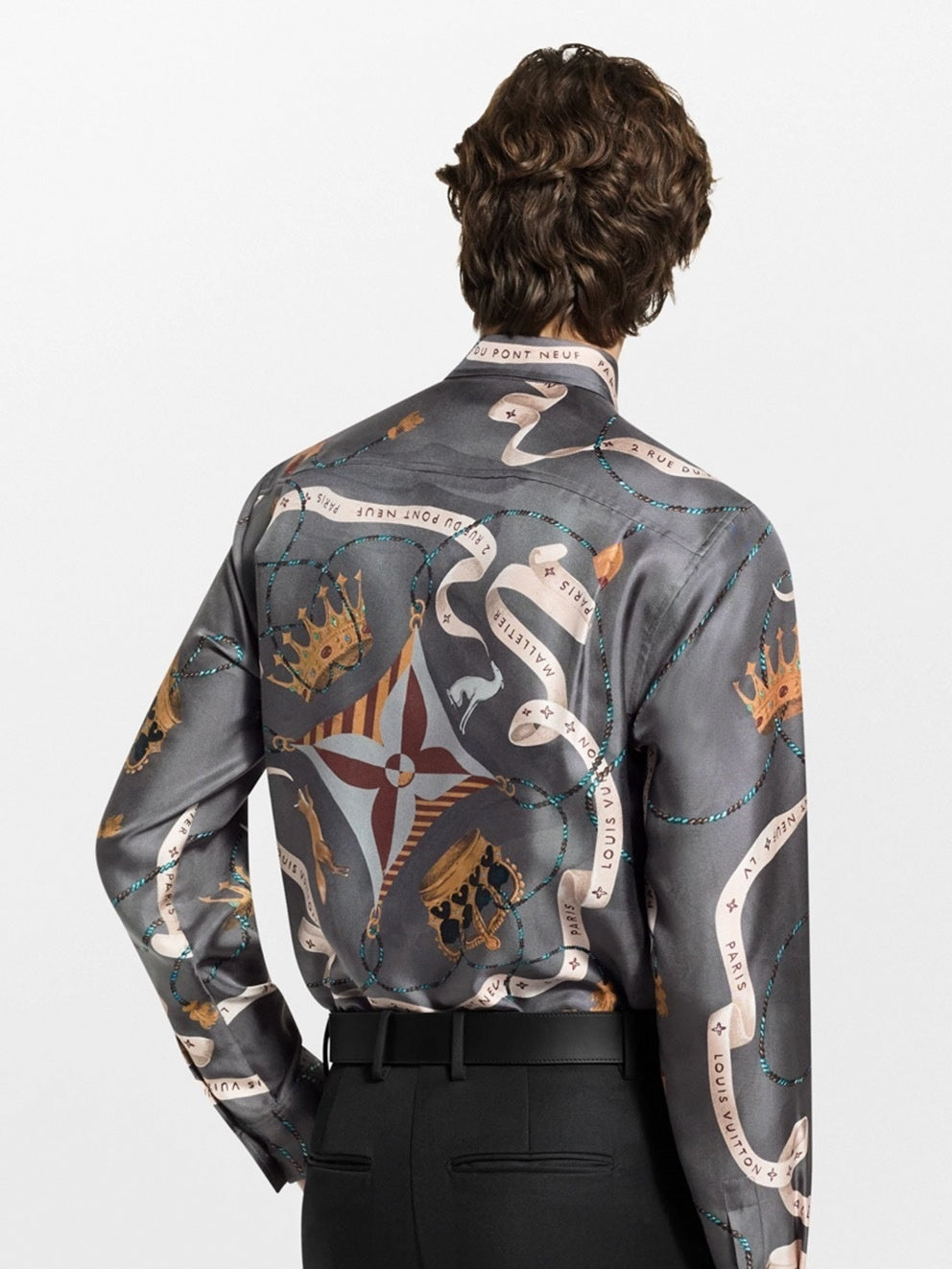 Crown & Ribbon "Pont Neuf" Print Silk-Finish Shirt