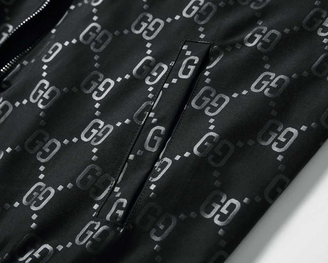 Black GG Monogram Track Jacket with Signature Web Stripes