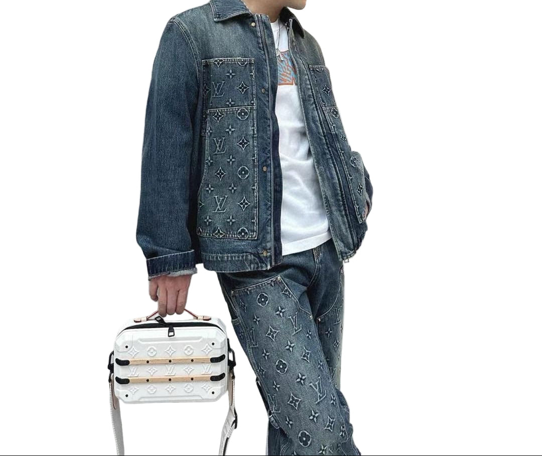 Grey Monogram Panel Denim Jacket