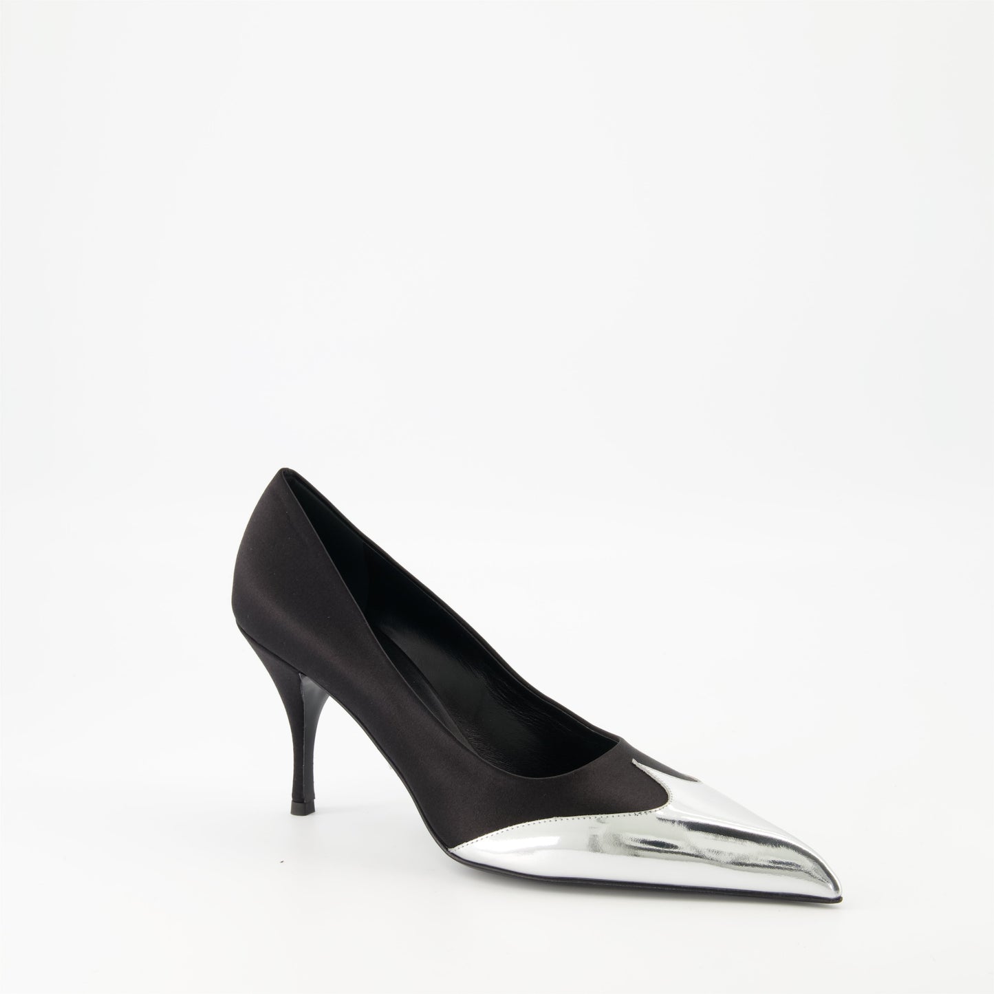 Satin and leather pumps