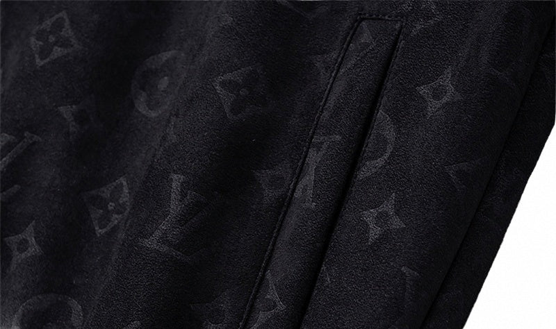 Black Faux Deerskin Monogram Zip Jacket