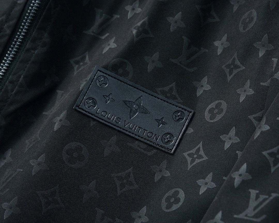 Black Monogram Hooded Windbreaker Jacket