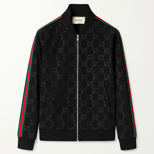 Black GG Monogram Track Jacket with Signature Web Stripes