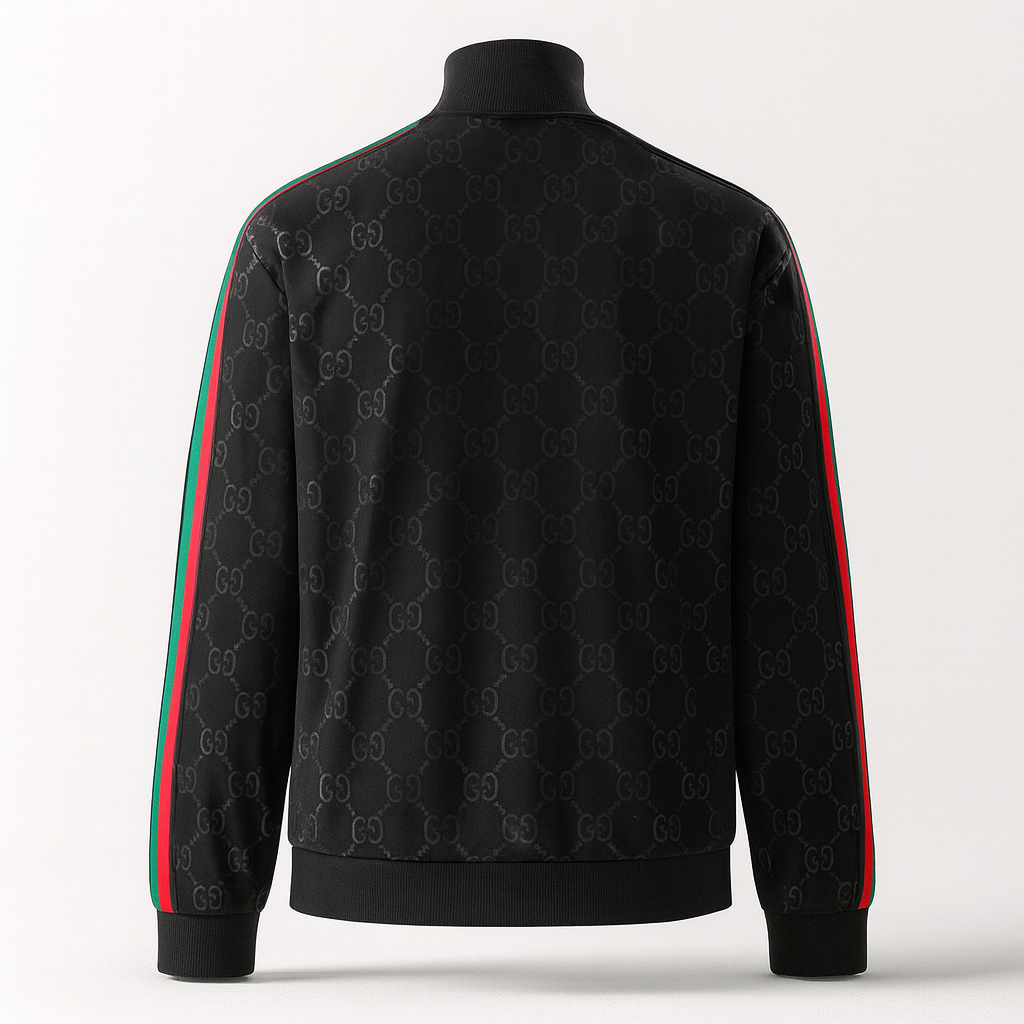 Black GG Monogram Track Jacket with Signature Web Stripes