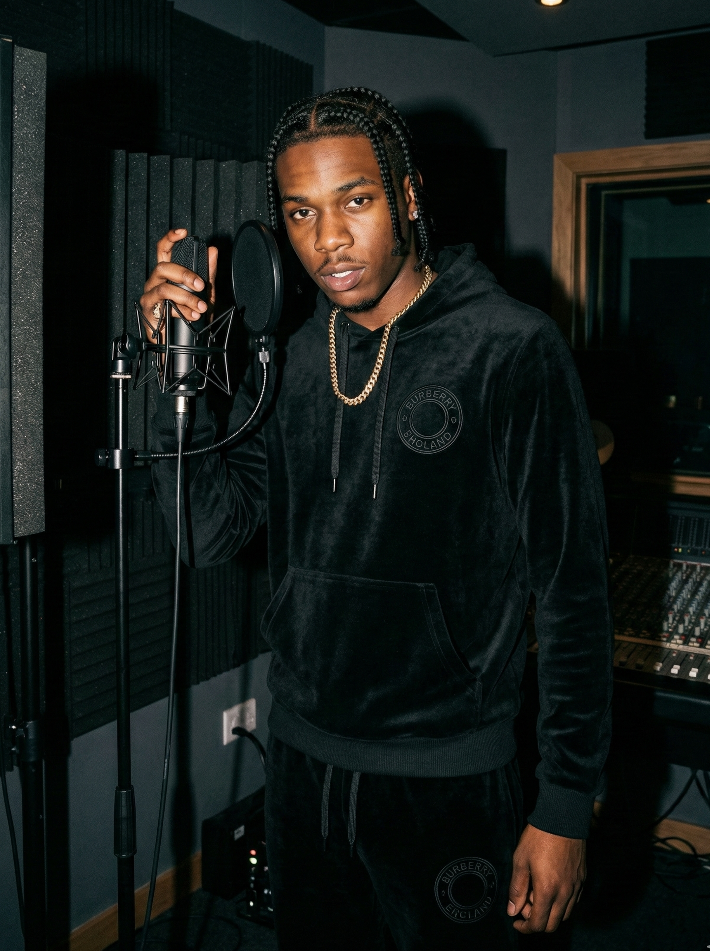 Velour Hooded Tracksuit in Black