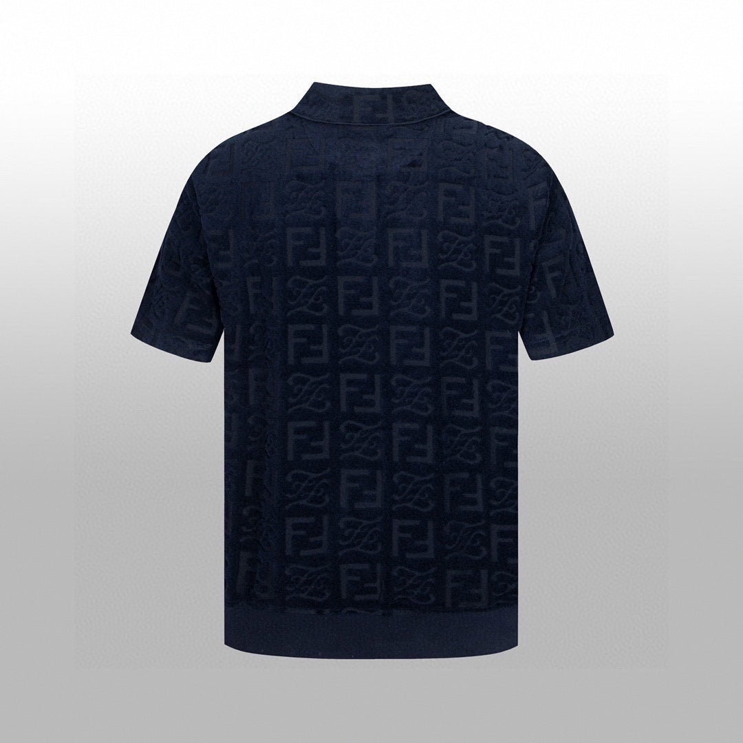 Textured Monogram Terry Polo Shirt – Navy