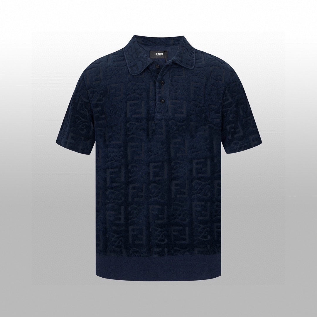 Textured Monogram Terry Polo Shirt – Navy