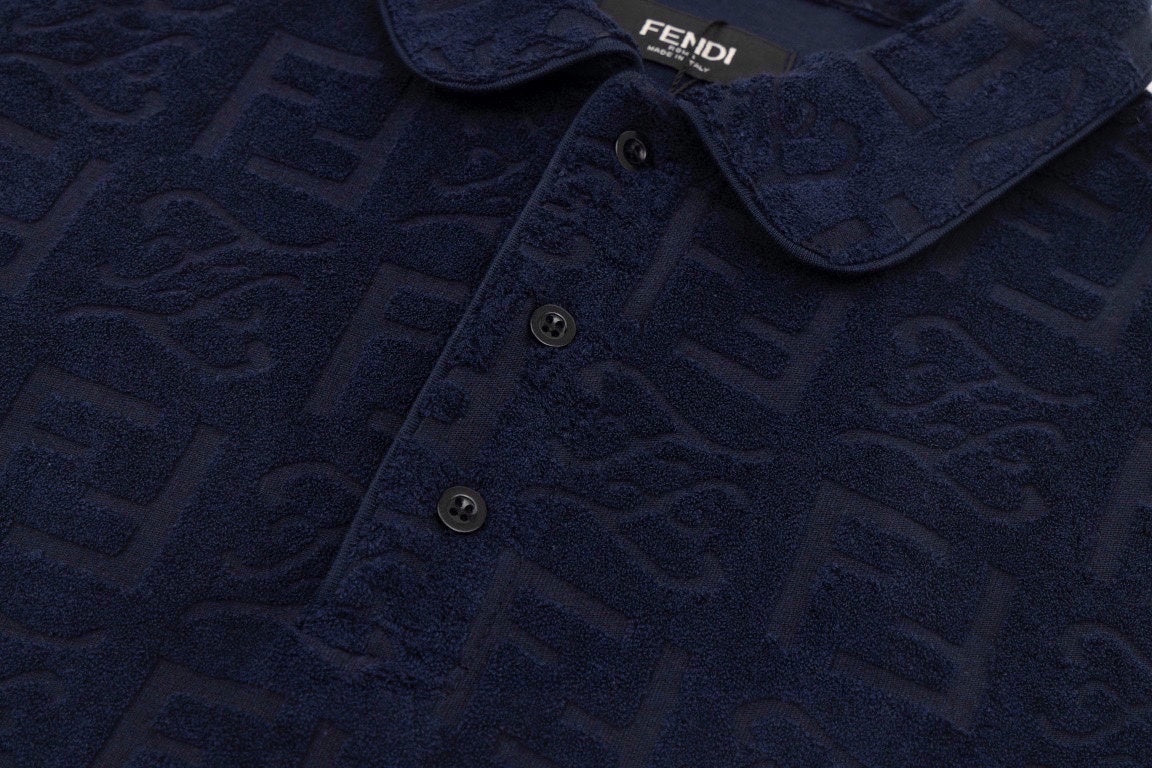 Textured Monogram Terry Polo Shirt – Navy