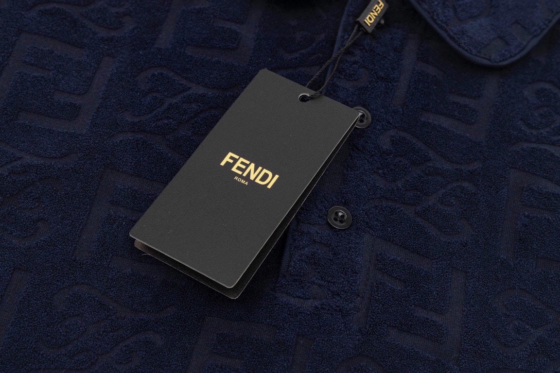 Textured Monogram Terry Polo Shirt – Navy