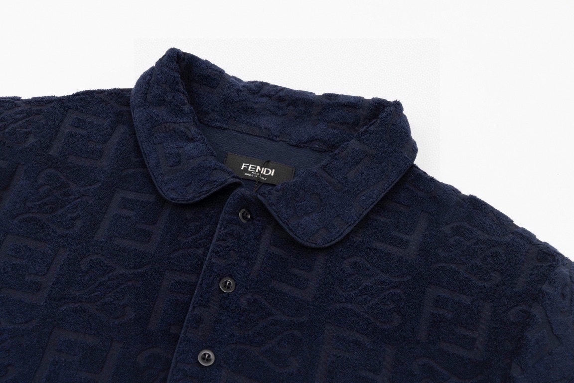 Textured Monogram Terry Polo Shirt – Navy