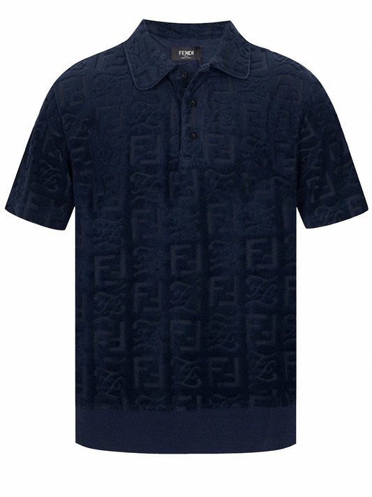 Textured Monogram Terry Polo Shirt – Navy