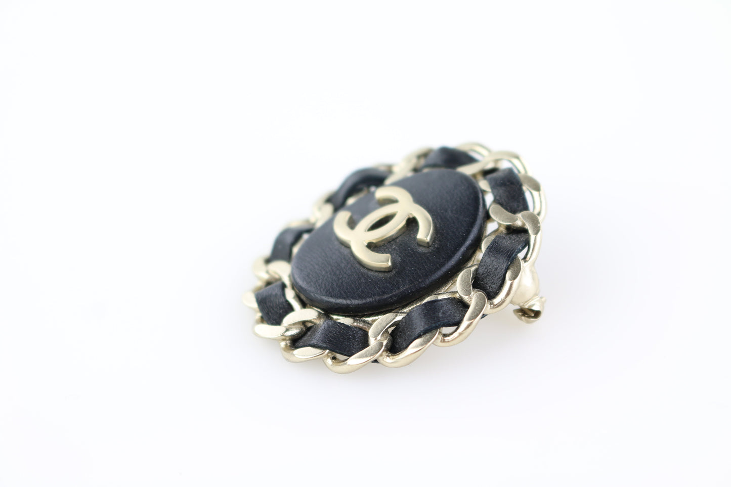 Brushed Gold/Leather Brooch