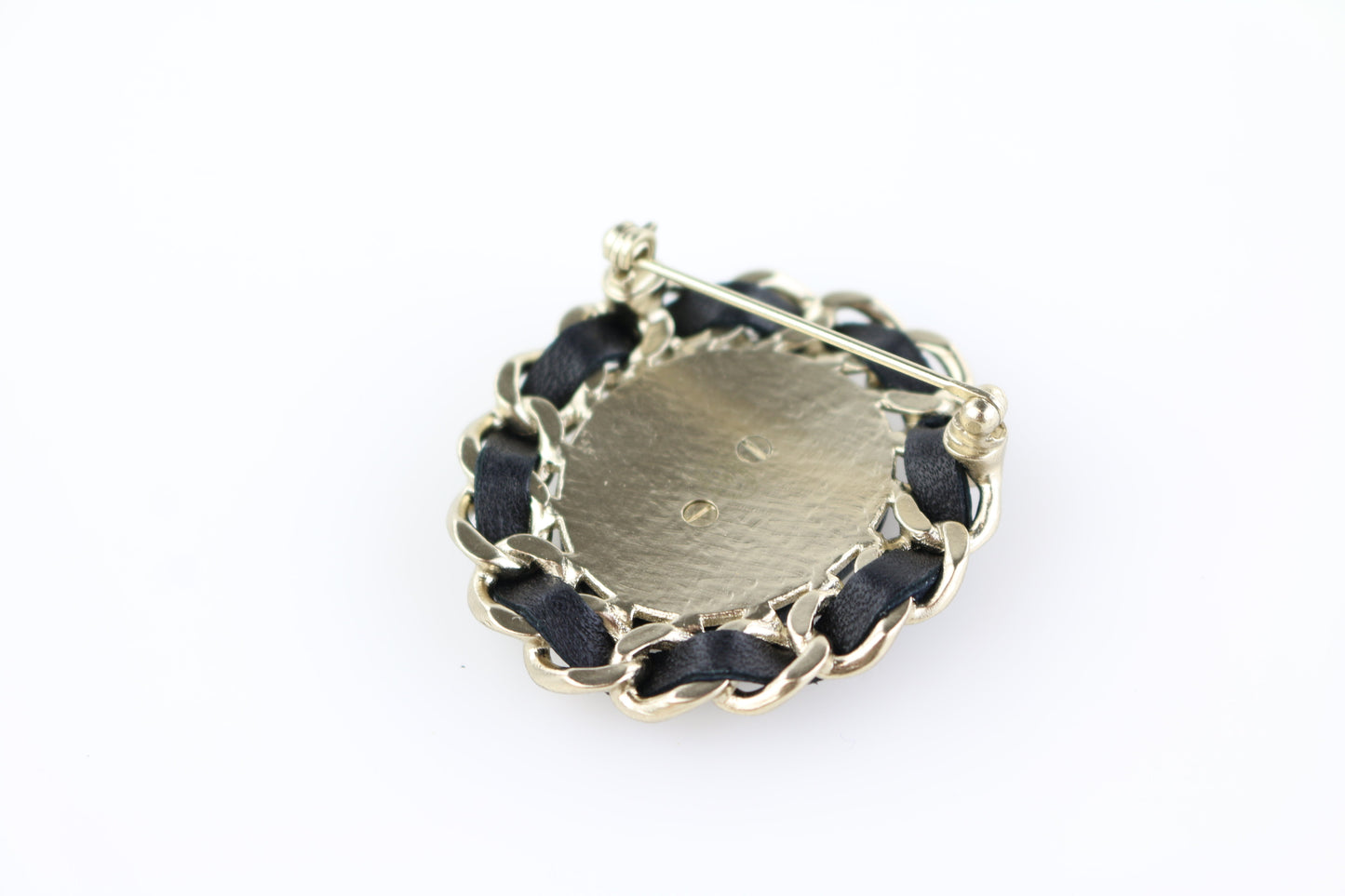 Brushed Gold/Leather Brooch