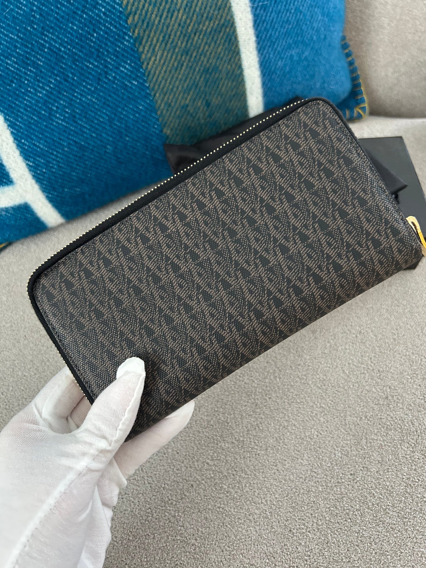 Black/Brown Monogram Classic Zip Around Wallet