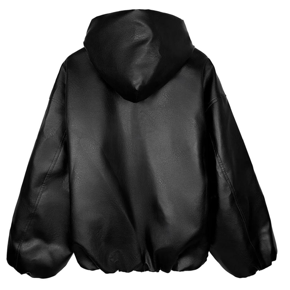 Oversized Re-Nylon Leather Hooded Jacket