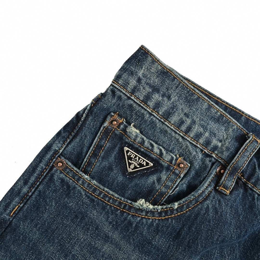 Vintage Blue Washed Straight-Leg Denim Jeans