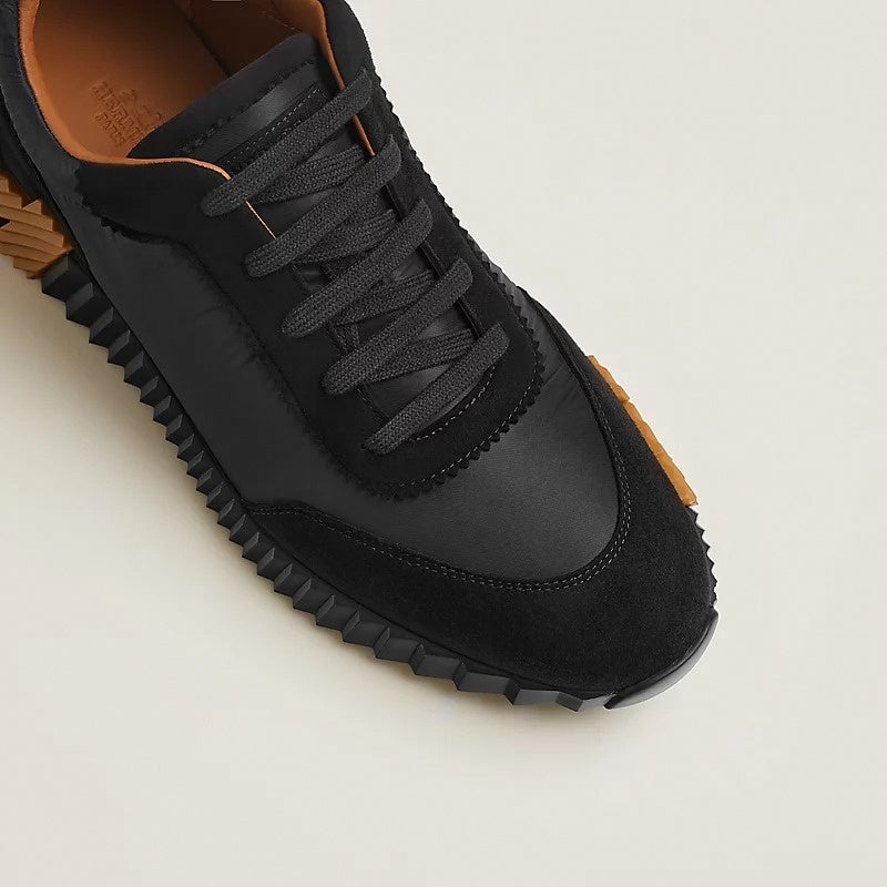 Bouncing Sneaker in Black Calfskin and Suede with Orange “H”