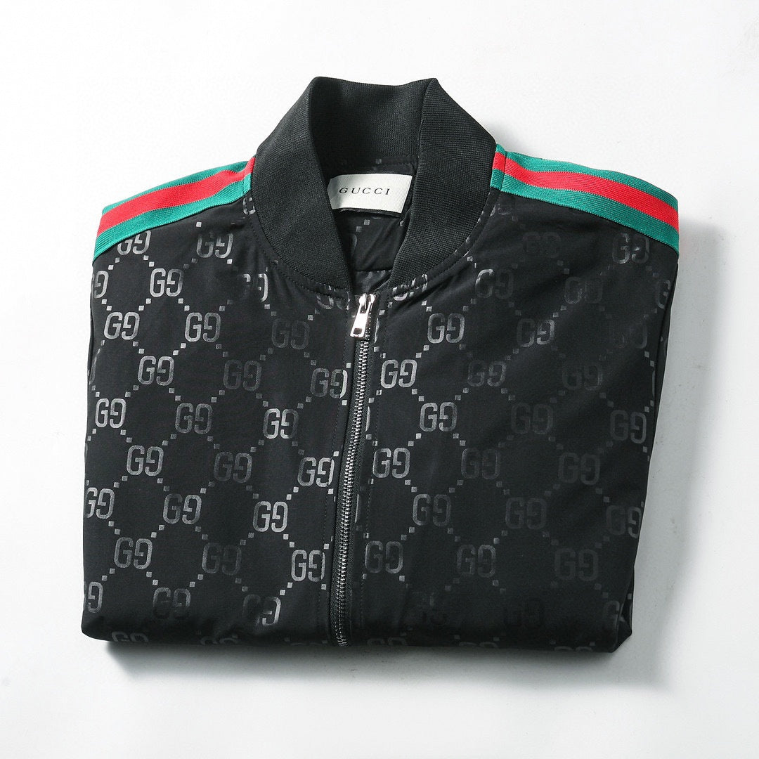 Black GG Monogram Track Jacket with Signature Web Stripes
