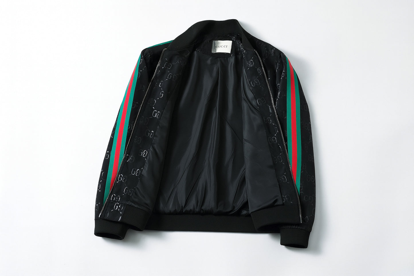 Black GG Monogram Track Jacket with Signature Web Stripes