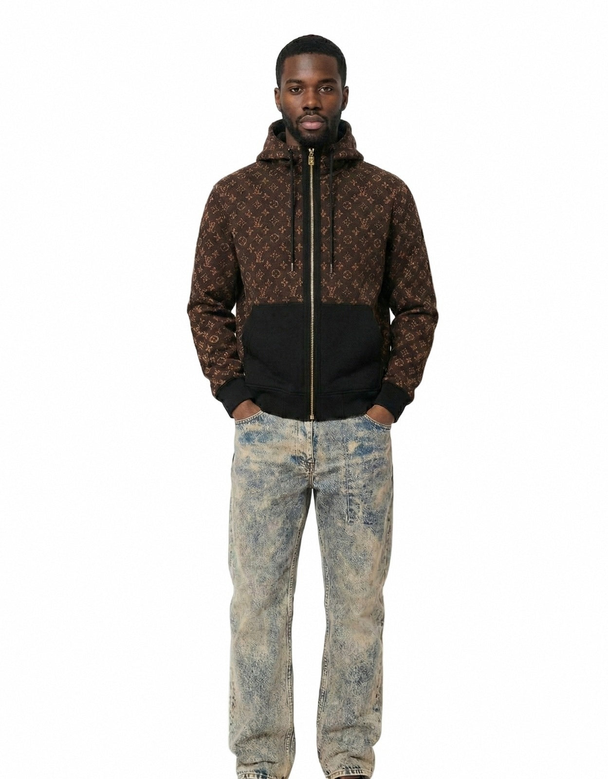 Reversible Monogram Wool Zip Hoodie – Black & Brown Edition