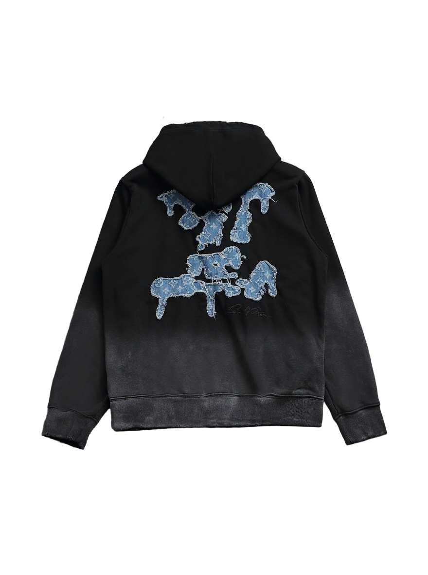 Black Gradient Hoodie with Blue LV Patch