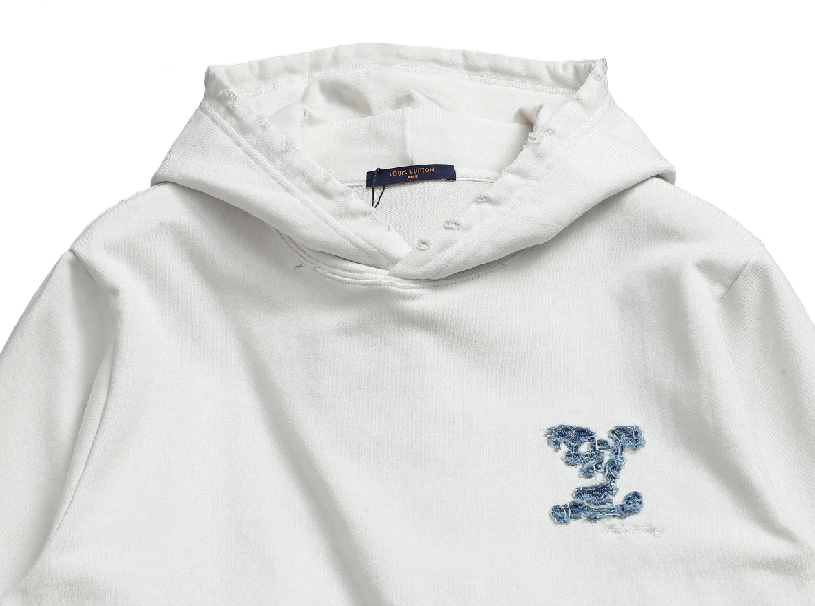 White Gradient Hoodie with Blue LV Patch