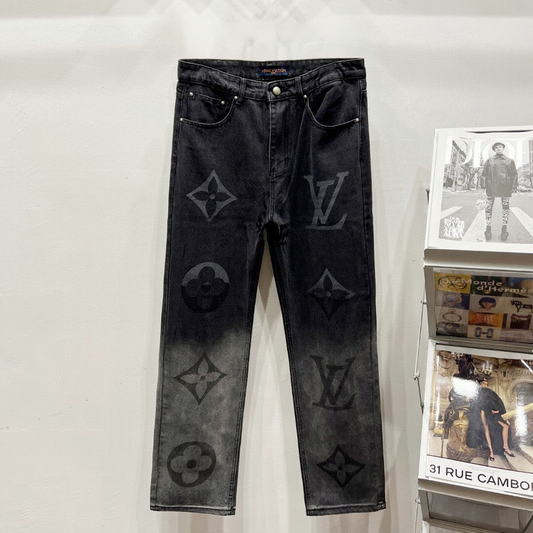 Black Monogram Denim Jeans with Yellow Patch