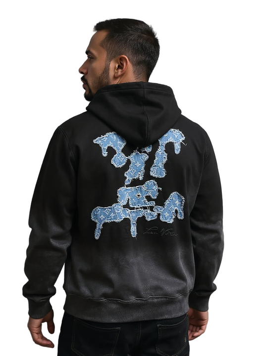 Black Gradient Hoodie with Blue LV Patch