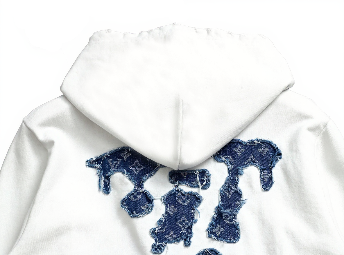 White Gradient Hoodie with Blue LV Patch