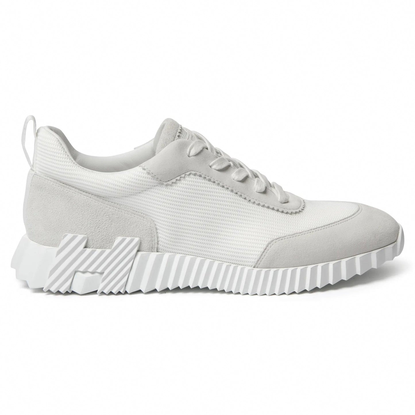 Bouncing Sneaker in White Suede and Technical Knit