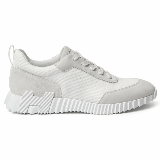 Bouncing Sneaker in White Suede and Technical Knit