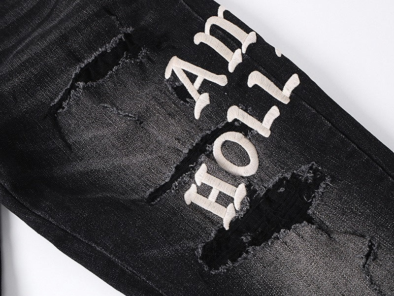 Hollywood Distressed Black Denim Jeans