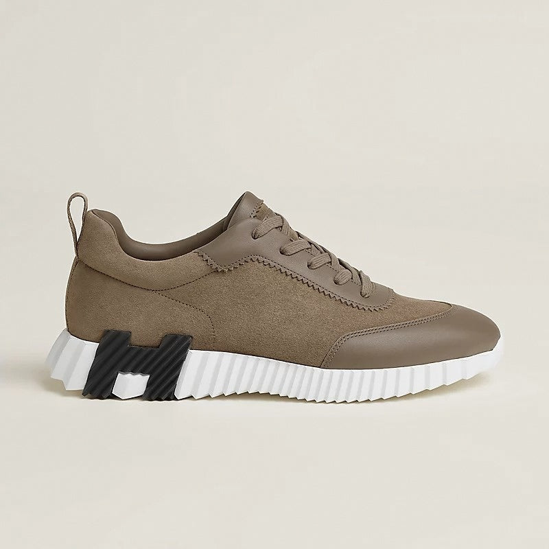 Bouncing Sneaker in Taupe Calfskin and Suede
