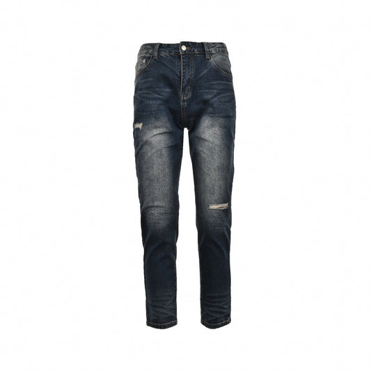 Distressed Dark-Wash Slim-Fit Denim Jeans