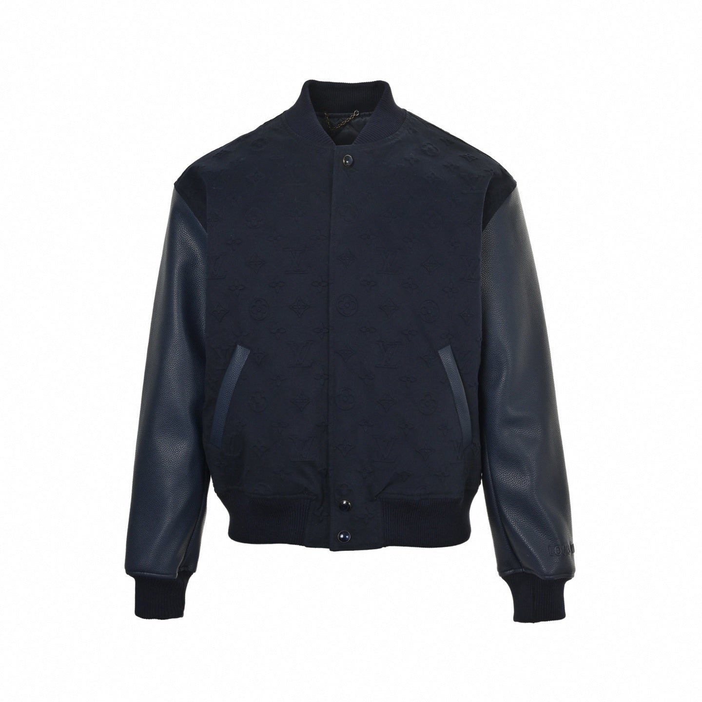 Navy Monogram Embossed Varsity Jacket