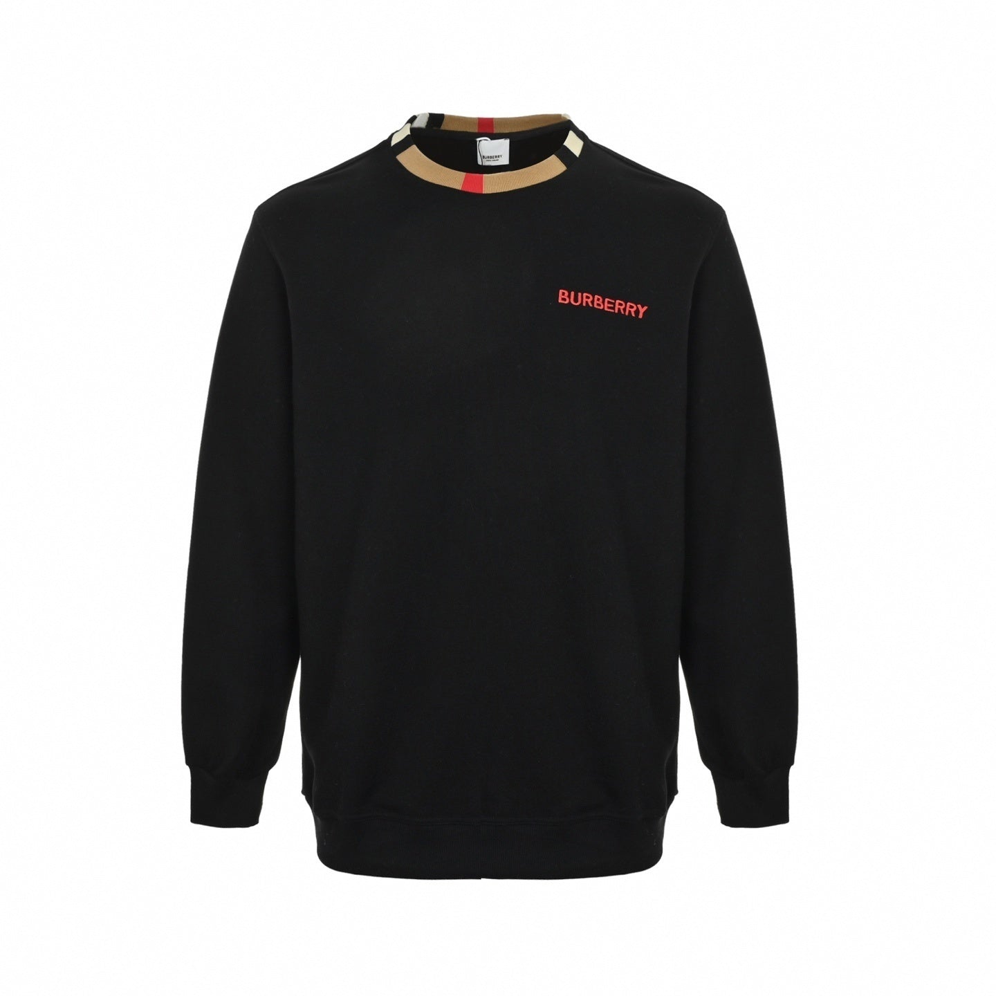 Boutique Black Crewneck Sweatshirt with Icon Stripe Trim