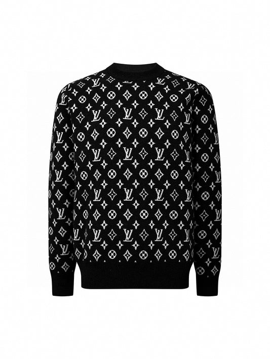 Monochrome Monogram Wool Jumper- Black