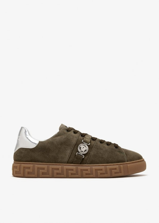 Greca Embellished Suede Sneakers