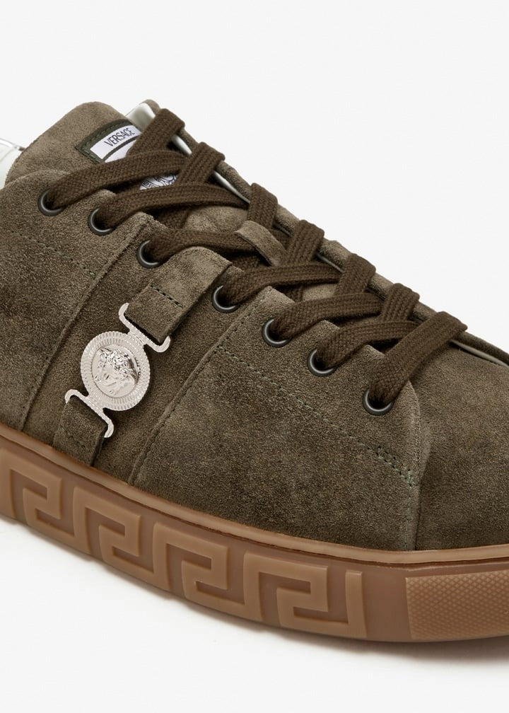Greca Embellished Suede Sneakers