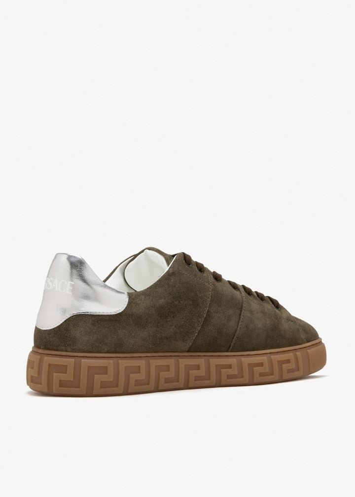 Greca Embellished Suede Sneakers