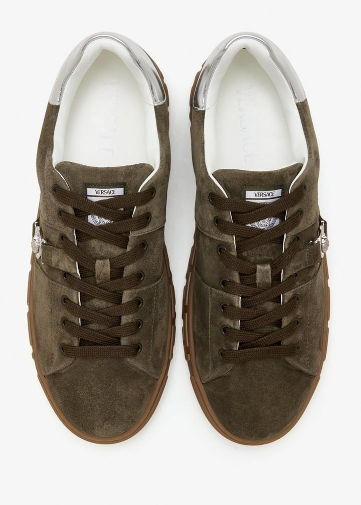 Greca Embellished Suede Sneakers