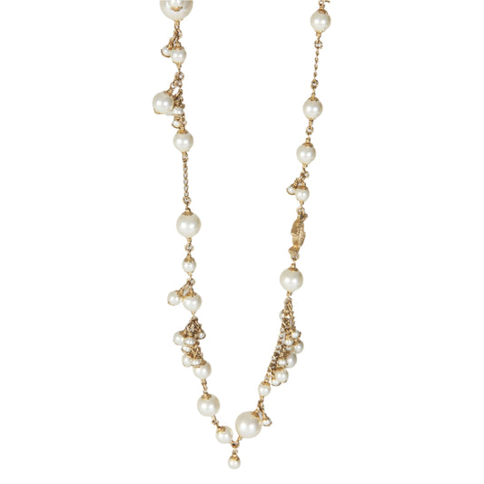 Gold/Pearl CC Long Strand Necklace
