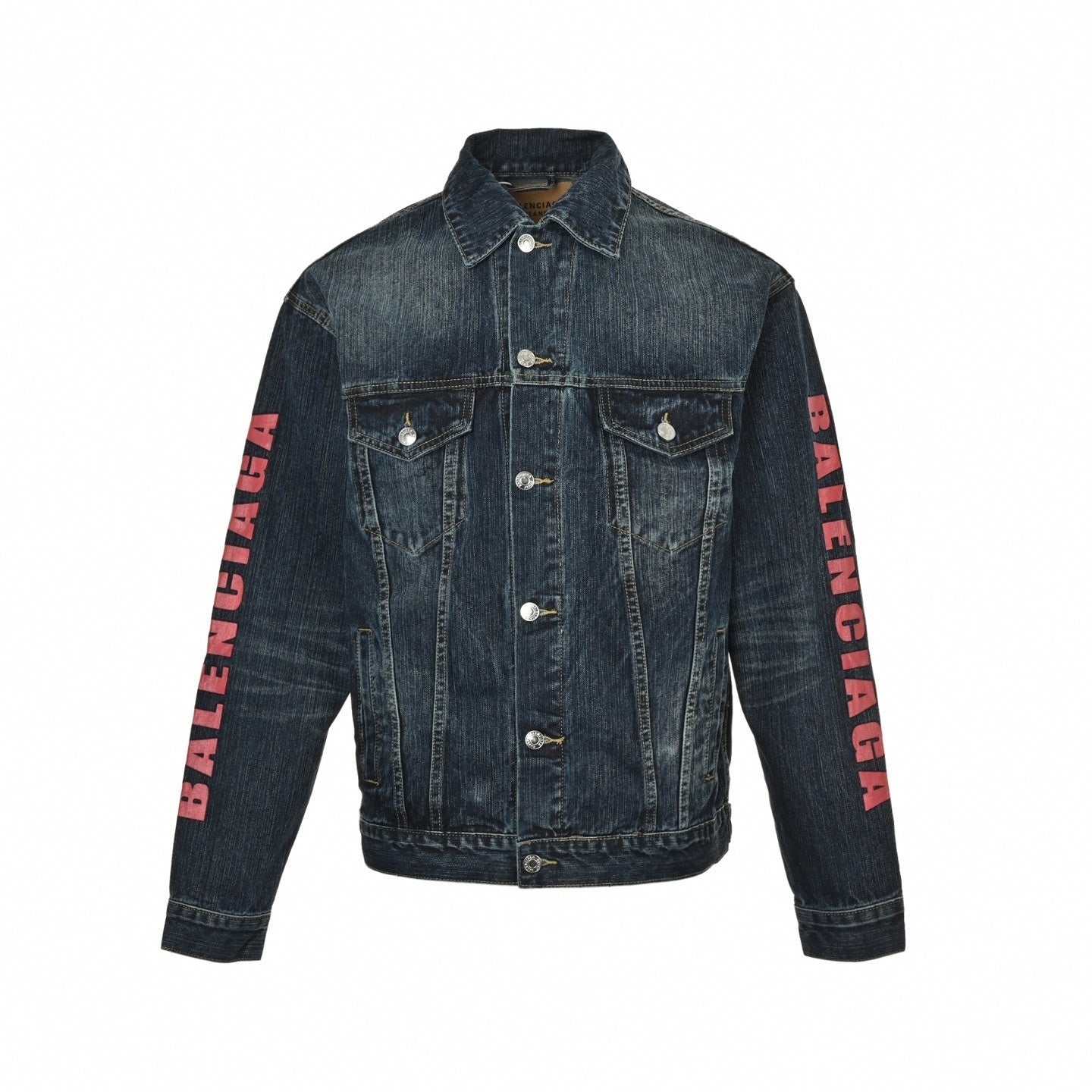 Heart & Logo Print Washed Denim Jacket