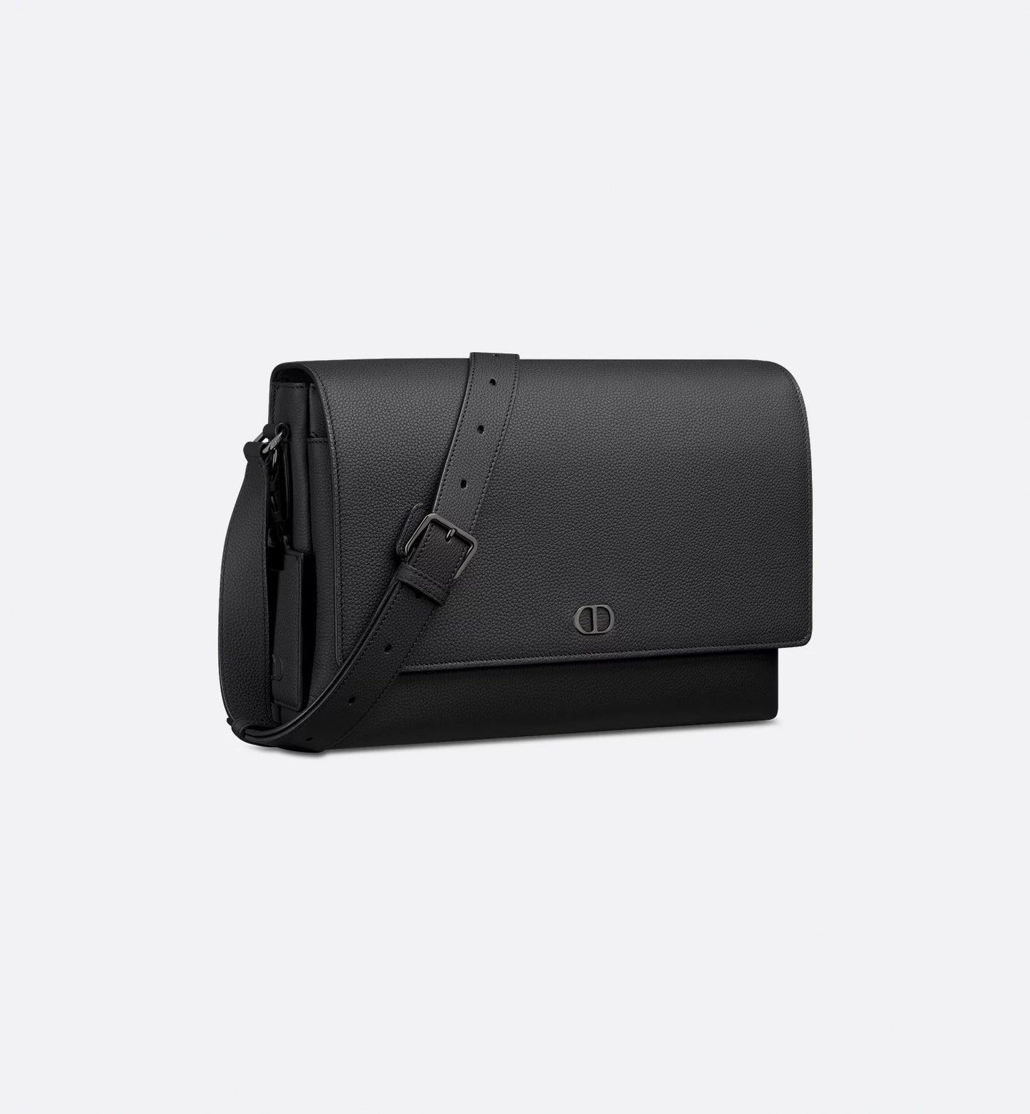 CD Icon Flap Messenger Bag in Black Matte Grained Calfskin