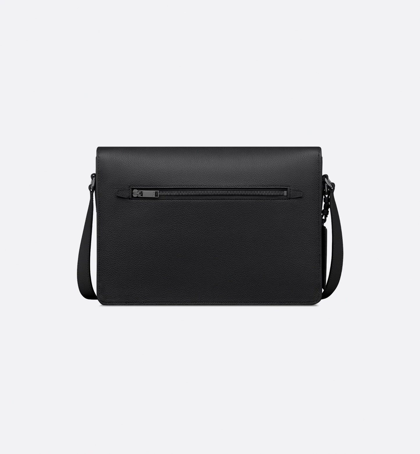CD Icon Flap Messenger Bag in Black Matte Grained Calfskin