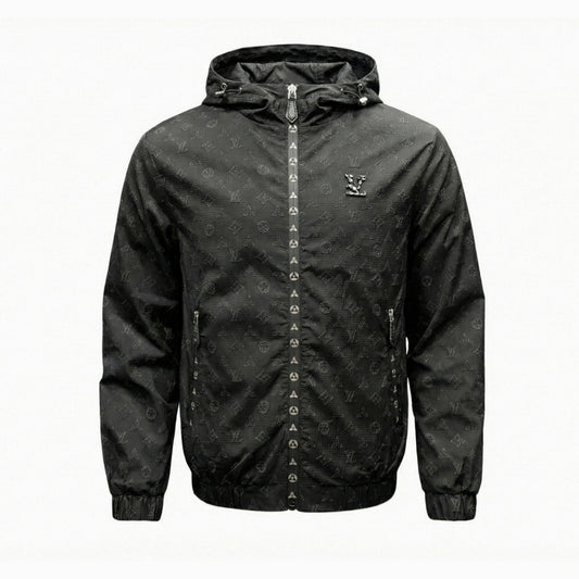 Black LV Monogram Hooded Windbreaker